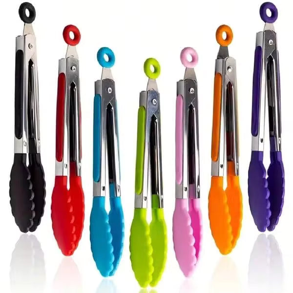1pc Small Kitchen Tongs, 7-Inch Mini Food Tongs, Heat Resistant Nylon Tips Tongs For Cooking, Serving, BBQ, Grilling, Salad And More, Kitchen Stuff, Baking Tools